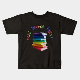 Read Banned Books - Rainbow Text Purple Kids T-Shirt